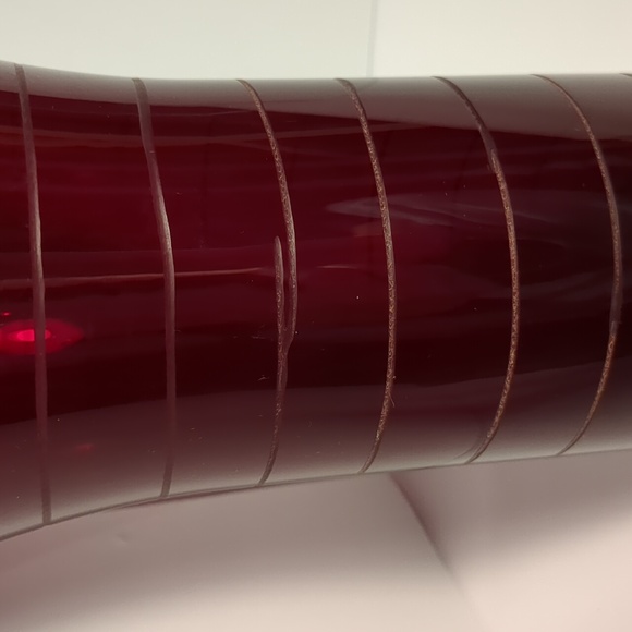Tall ruby red glass vase with  etched horizontal stripes. - Picture 3 of 4